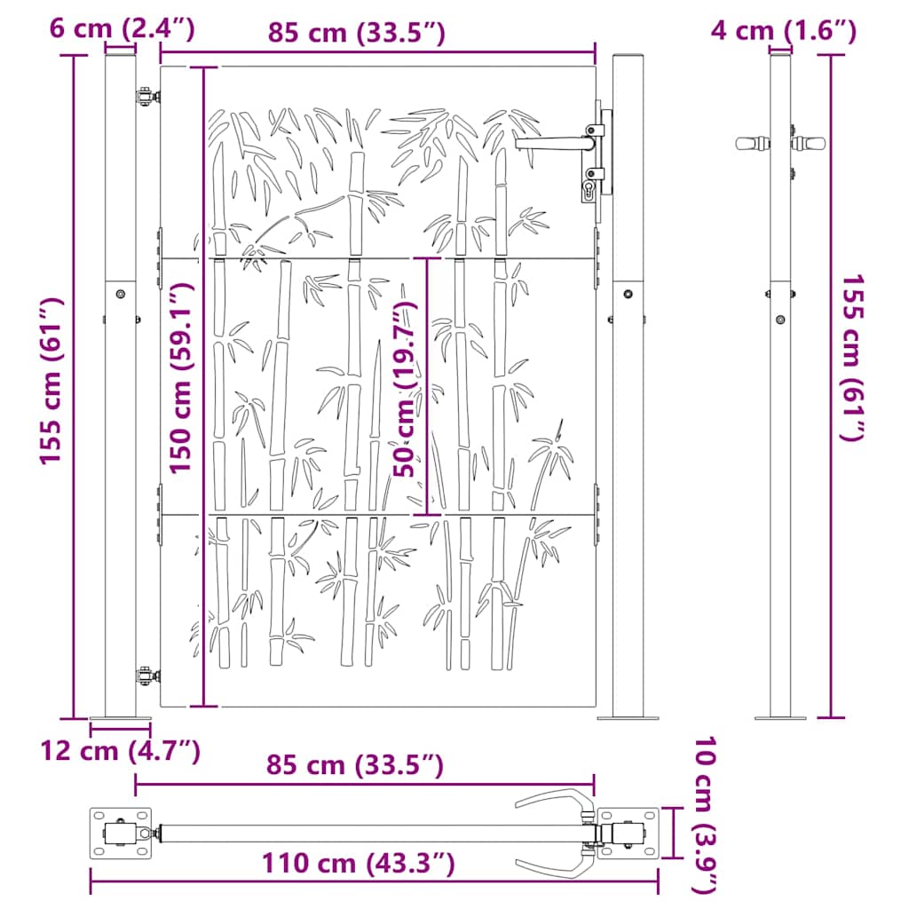 Gartentor 100x75 cm Cortenstahl Bambus-Design