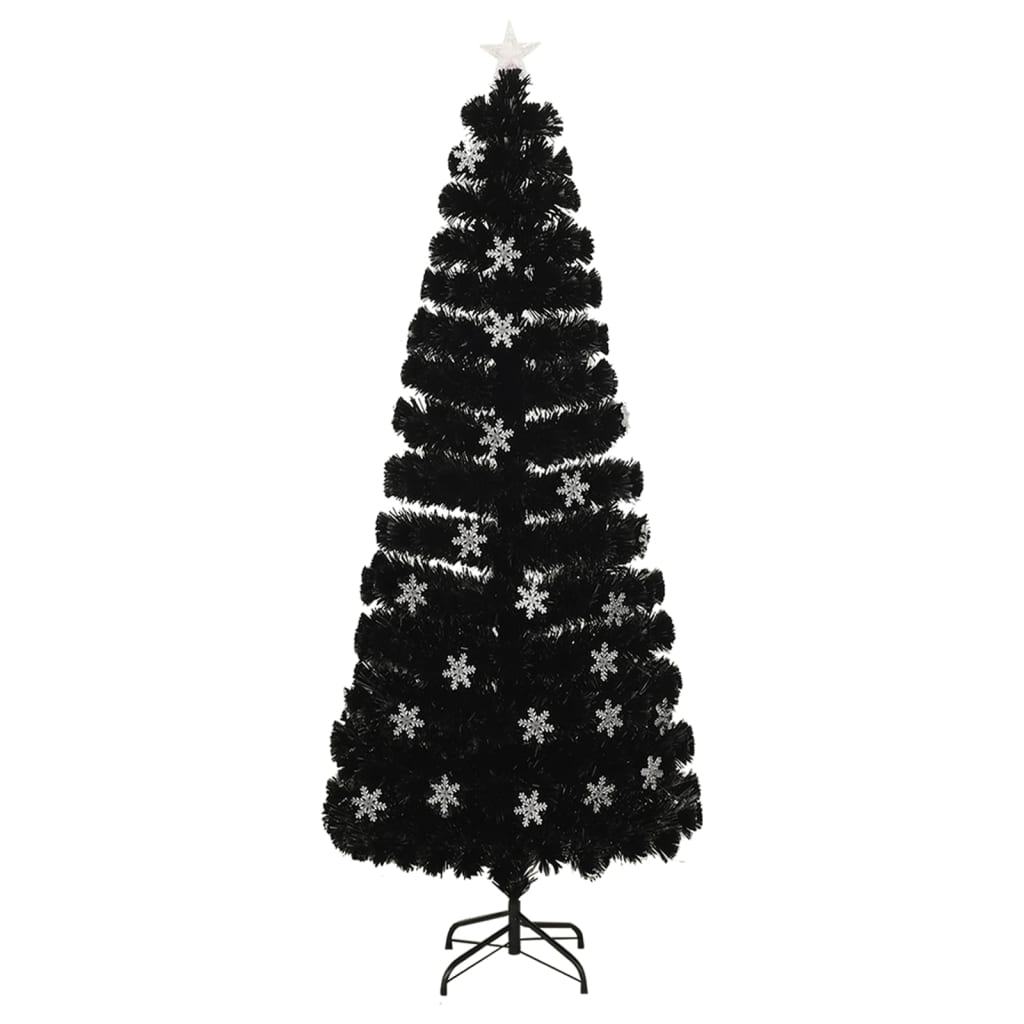 Weihnachtsbaum mit LED-Schneeflocken Schwarz 120 cm Fiberoptik