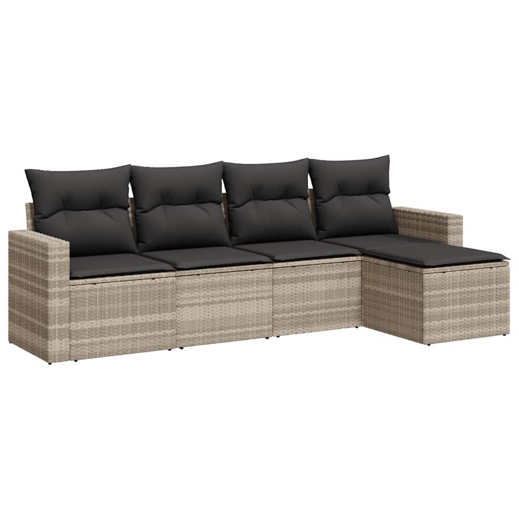 5-tlg. Garten-Sofagarnitur mit Kissen Schwarz Poly Rattan