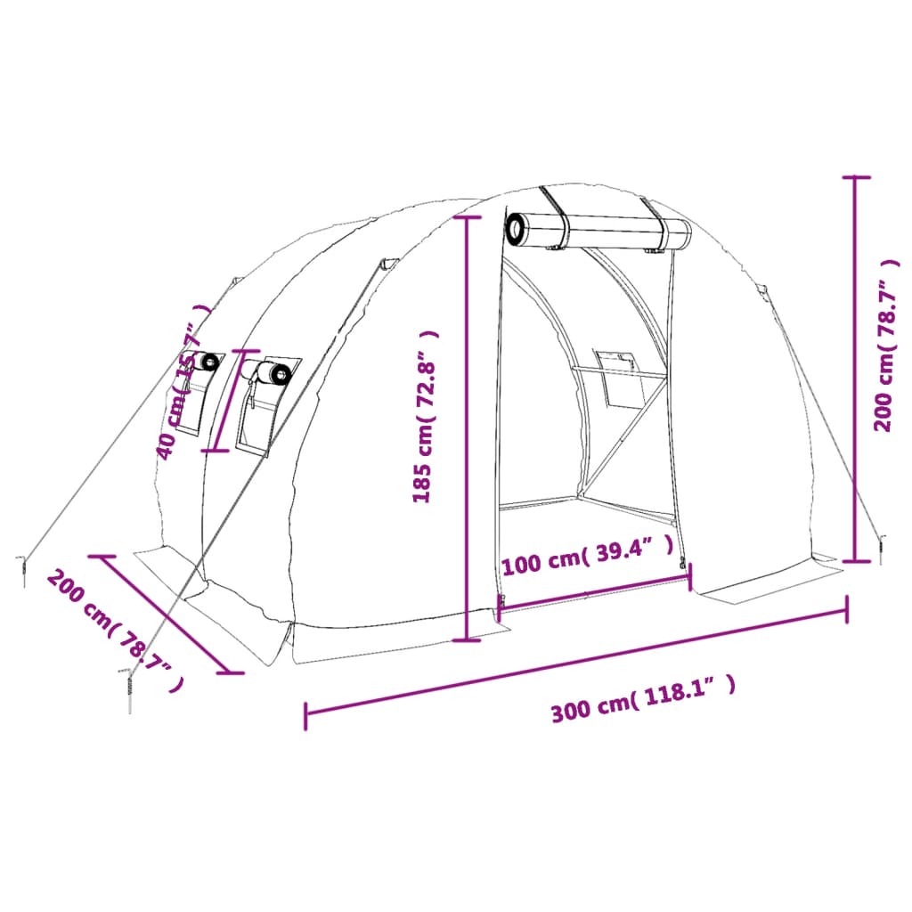 Gewächshaus mit Stahlrahmen Grün 48 m² 16x3x2 m