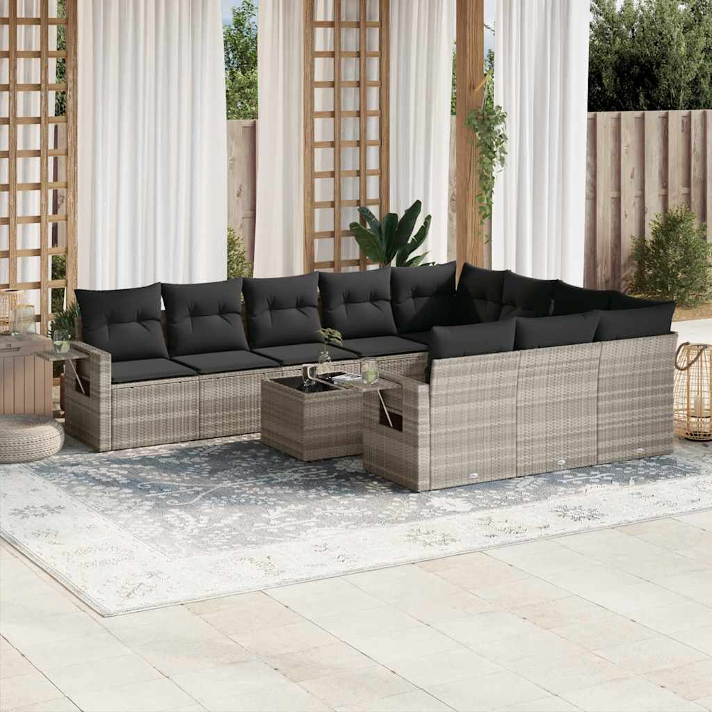 10-tlg. Garten-Sofagarnitur mit Kissen Schwarz Poly Rattan