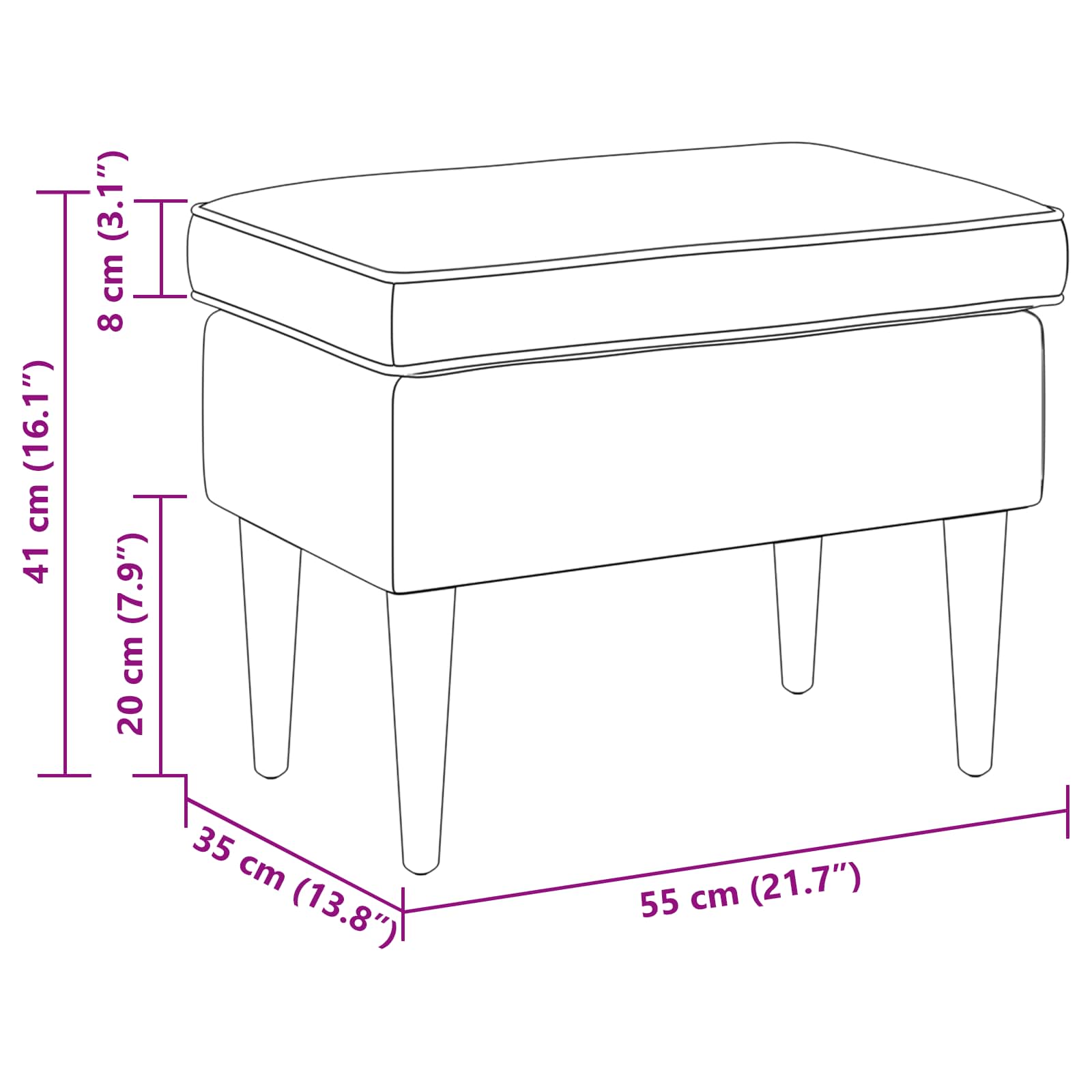 Hocker Hellgrau 55 x 35 x 41 cm Polyester