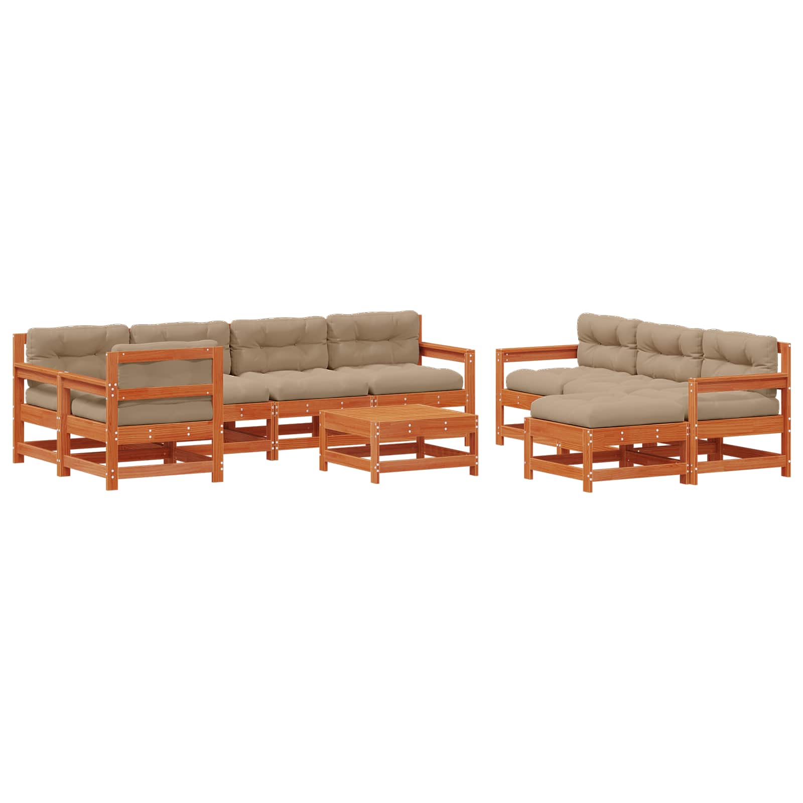 10-tlg. Garten-Lounge-Set mit Kissen Schwarz Massivholz