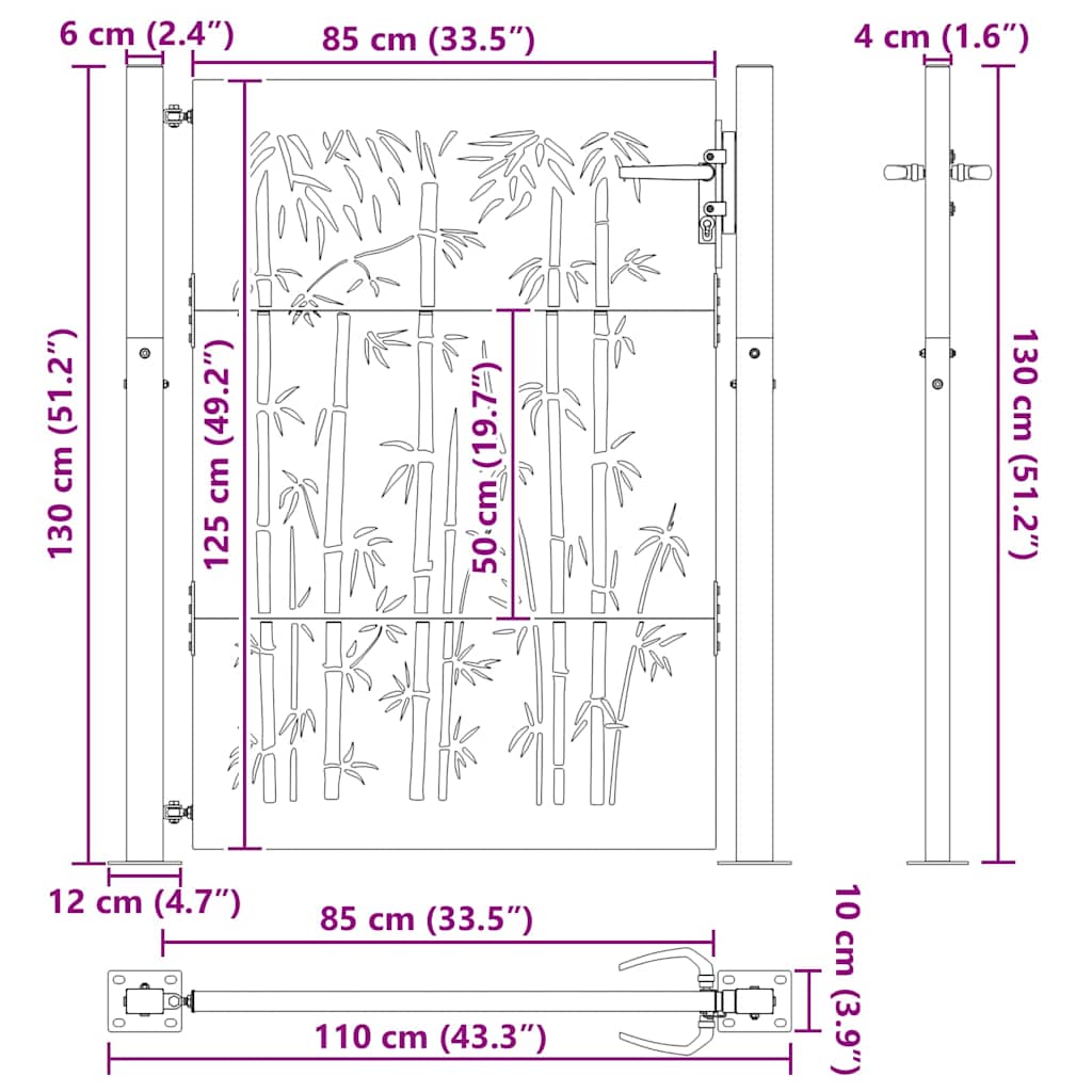 Gartentor 100x75 cm Cortenstahl Bambus-Design