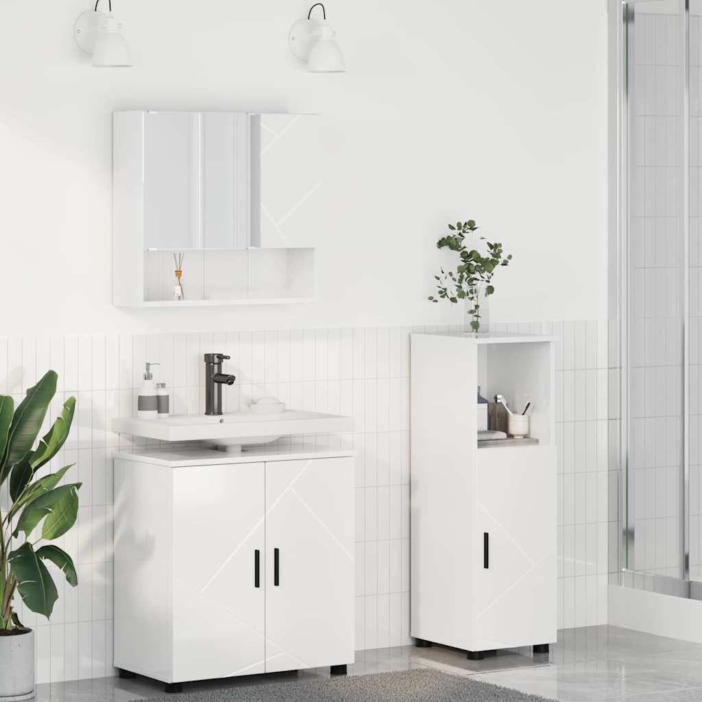 Badezimmermöbel-Set mit Tür 3 pcs Weiß Holzwerkstoff & Metall