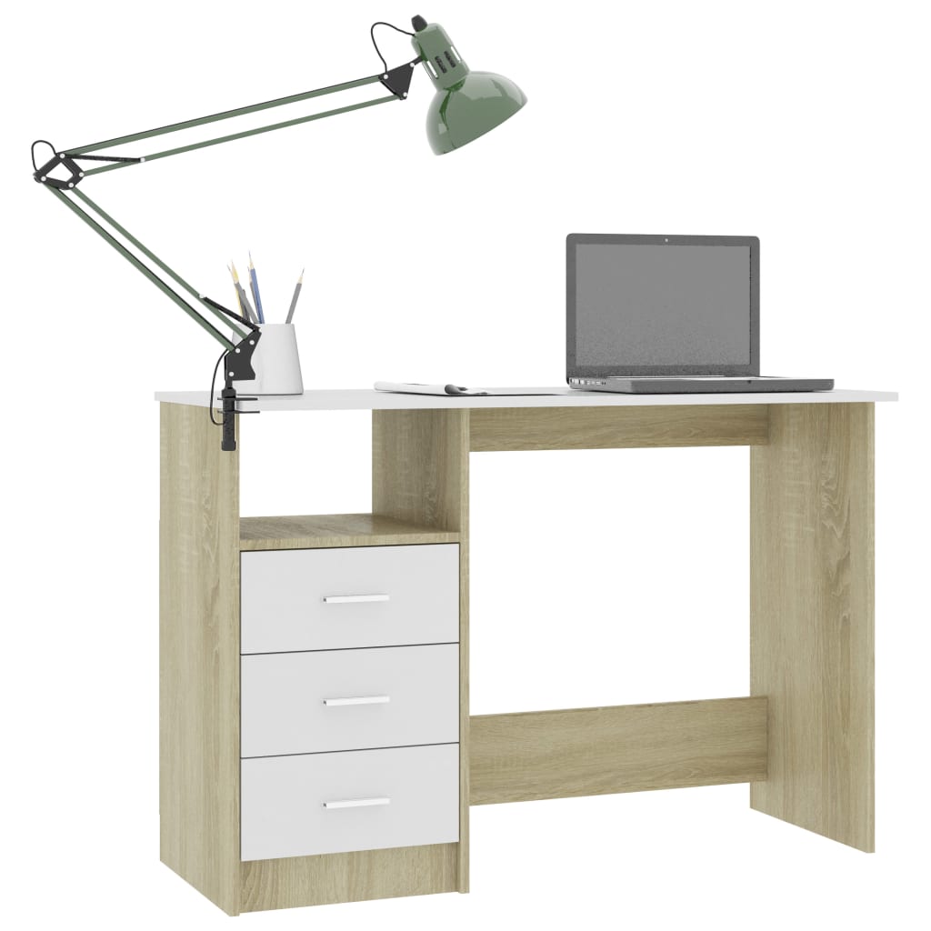 Schreibtisch mit Schubladen Weiß 110x50x76 cm Holzwerkstoff
