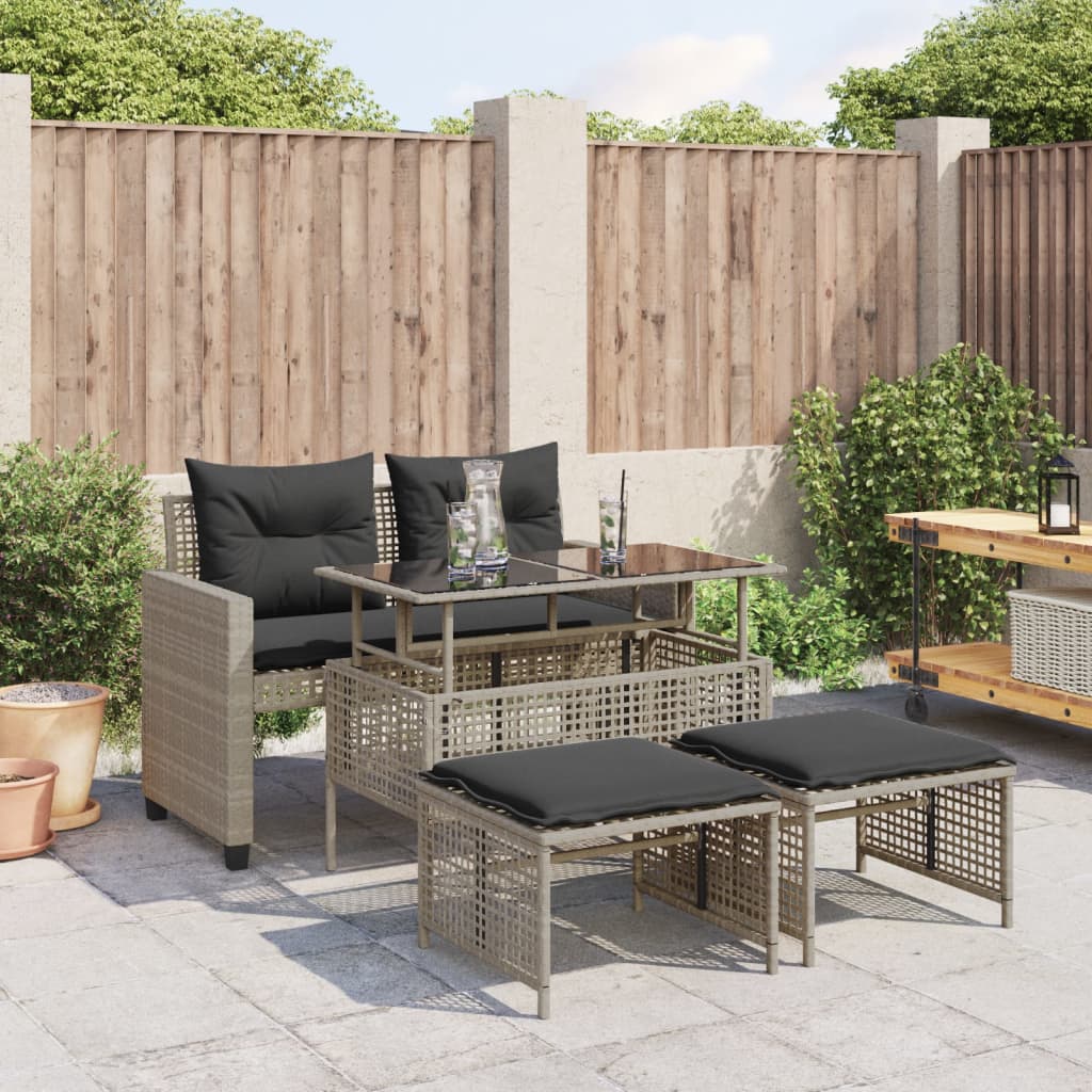 4-tlg. Garten-Sofagarnitur mit Kissen Schwarz Poly Rattan Glas