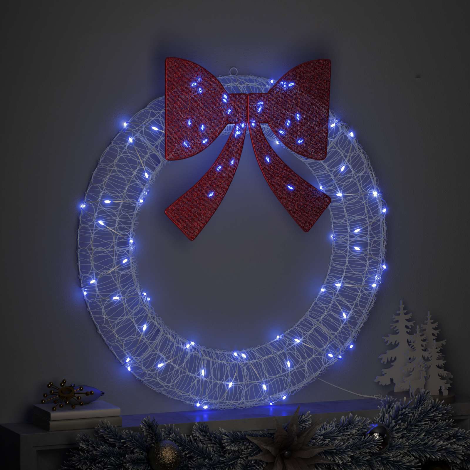 Kranz mit 60 LEDs Warmweiß 76 x 76 x 8,5 cm Acryl