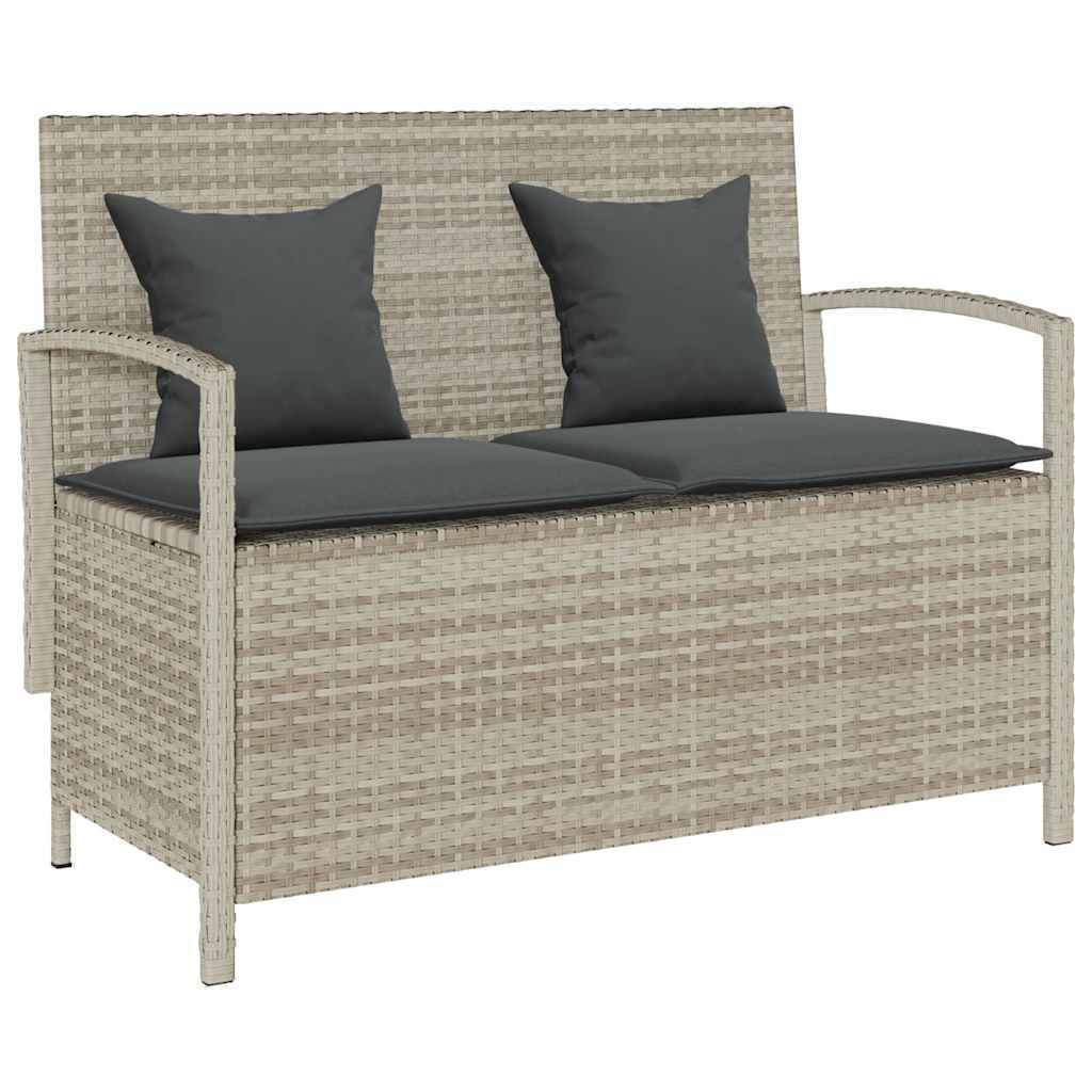 Gartenbank mit Stauraum und Kissen Schwarz Poly Rattan