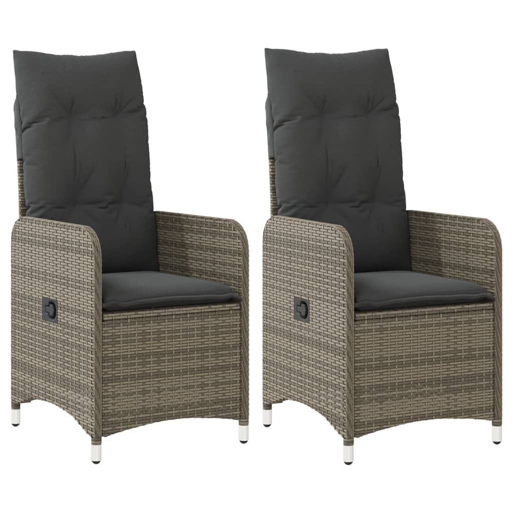 Gartensessel Verstellbar mit Kissen Schwarz Poly Rattan