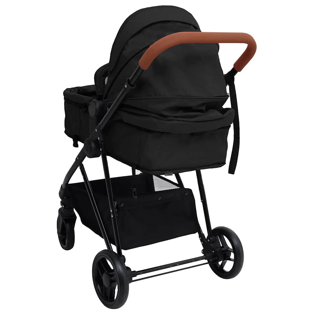 3-in-1 Kinderwagen Hellgrau und Schwarz Stahl