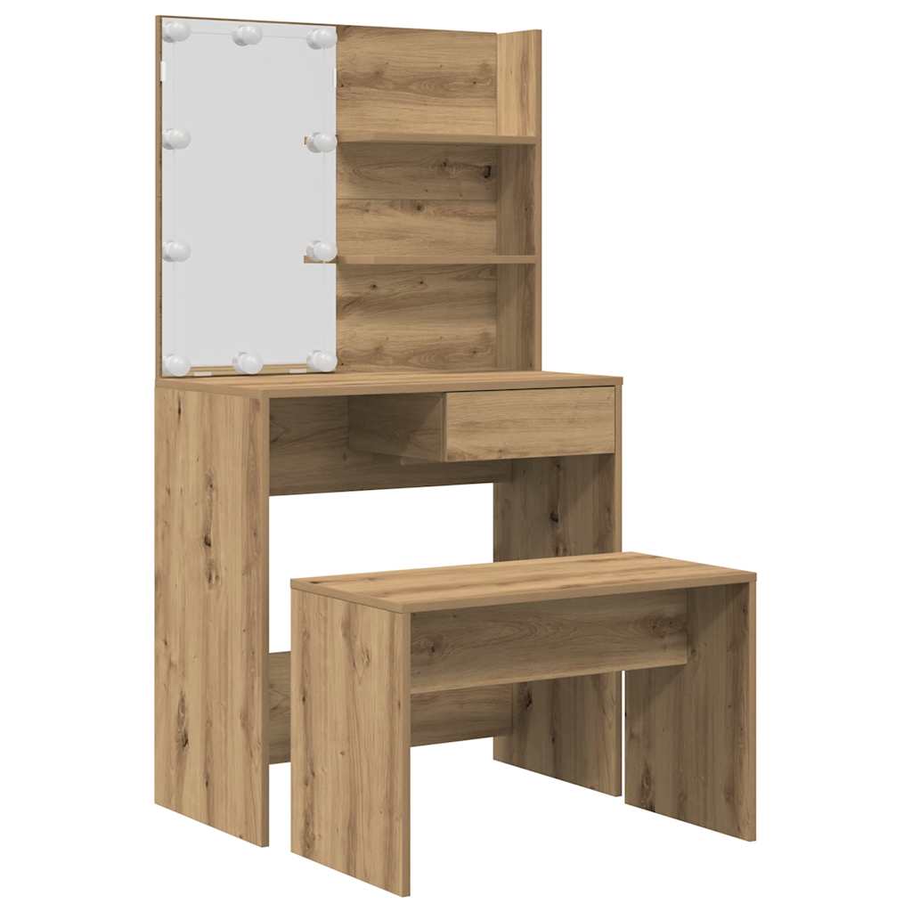 Schminktisch-Set mit LED Weiß Holzwerkstoff