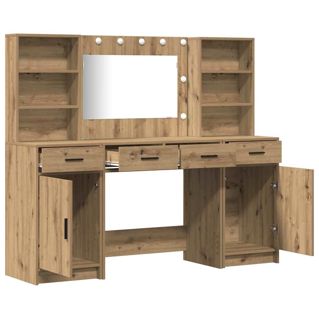 Schminktischset mit LED mit Schubladen 3 pcs Weiß Holzwerkstoff