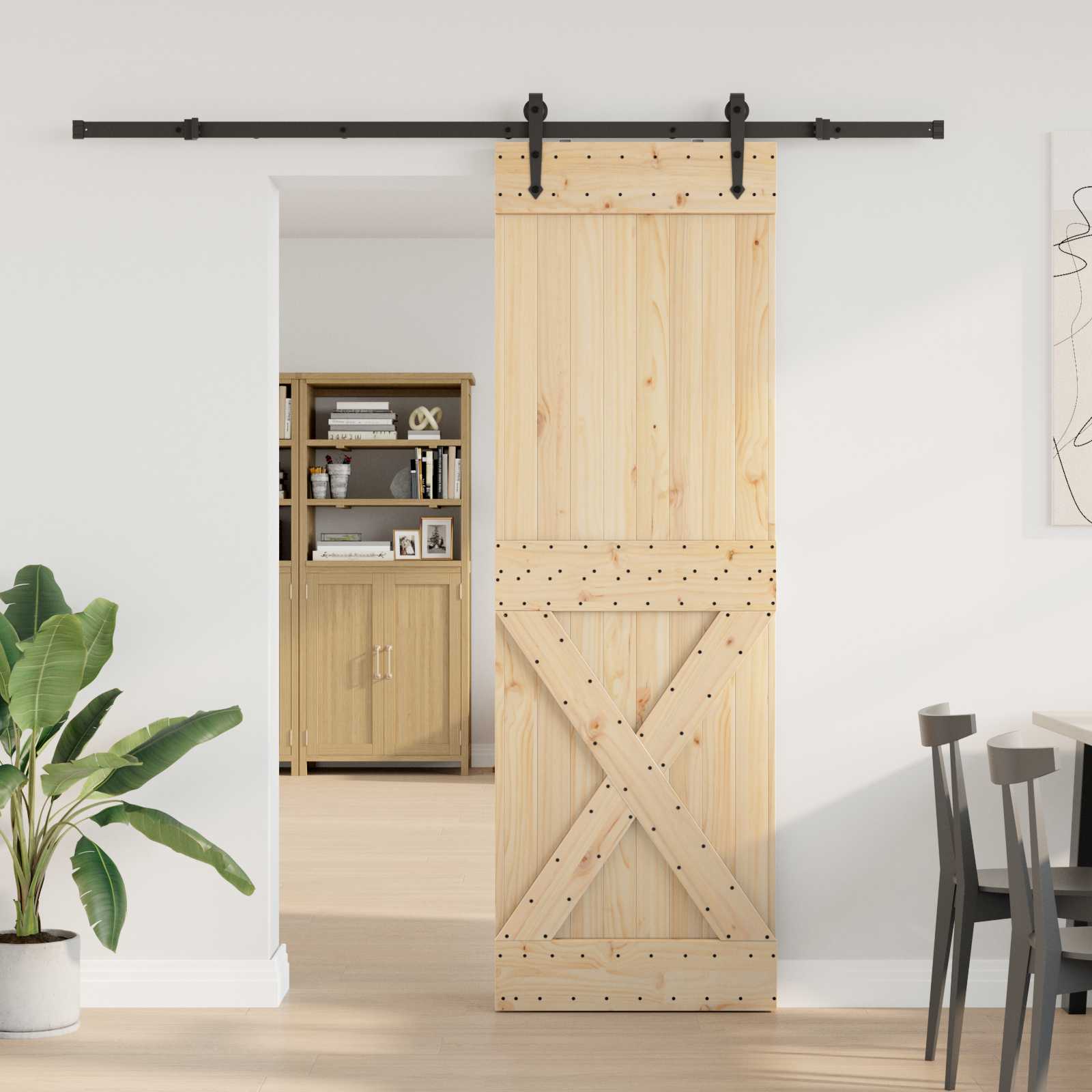 Schiebetür NARVIK Natürlich und Schwarz 70 x 210 cm (152,5 cm)