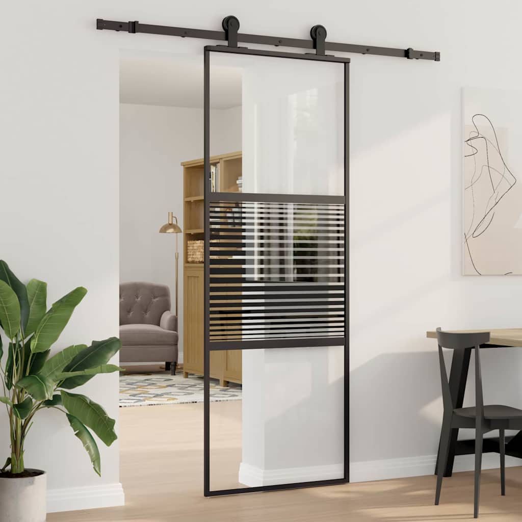 Schiebetür 3-teilig ESG-Glas und Aluminium 76x205 cm Schwarz