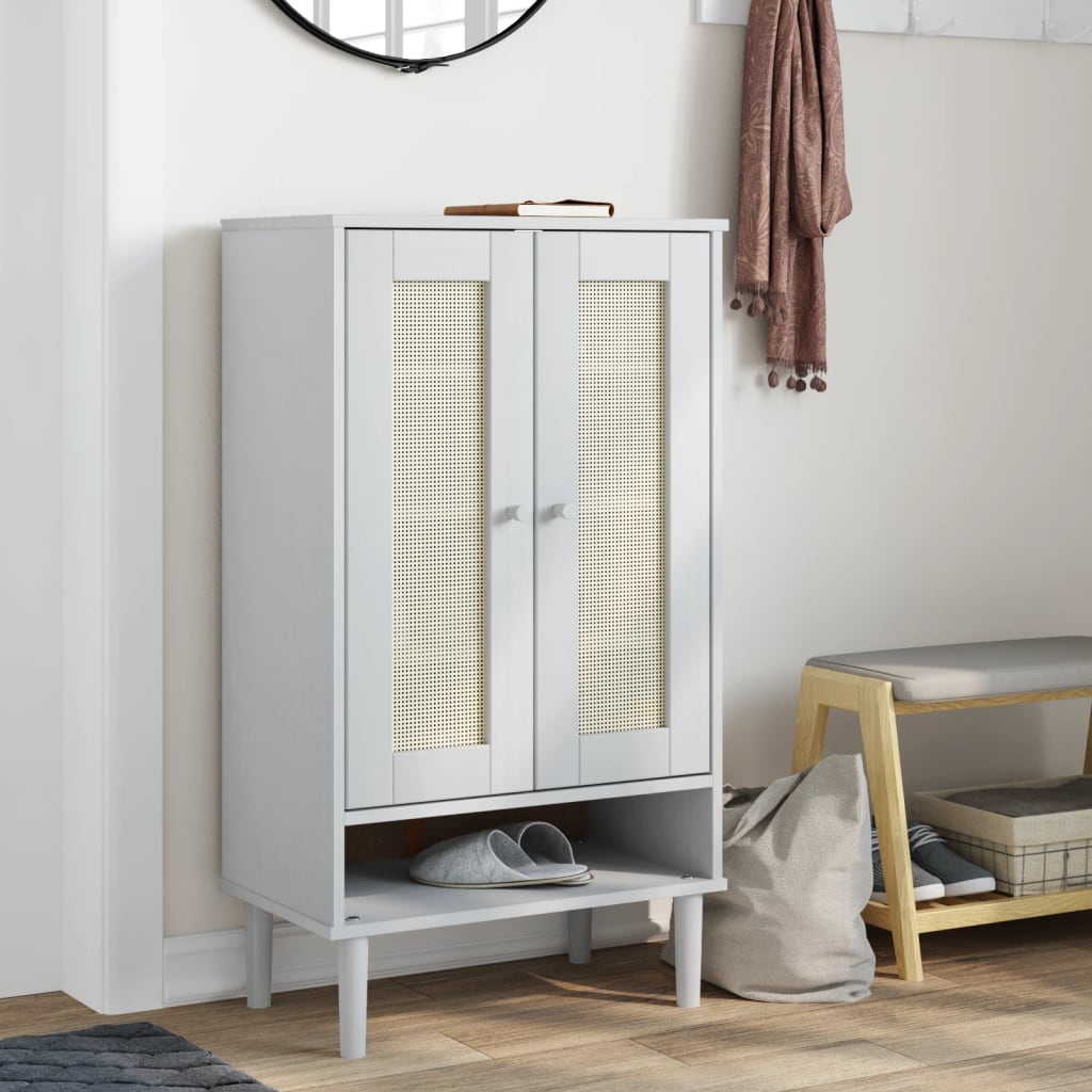 Schuhschrank SENJA Rattan-Optik Braun 59,5x35x107cm Kiefernholz