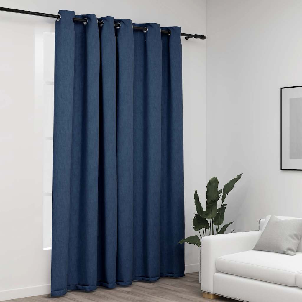 Verdunkelungsvorhang mit Ösen Leinenoptik Schwarz 290x245 cm