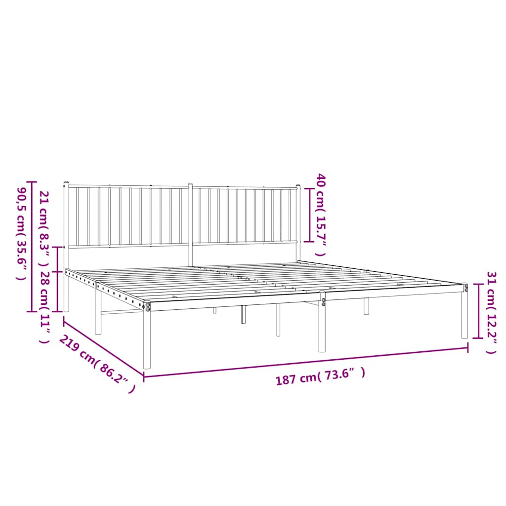 Bettgestell Metall Schwarz 75x190 cm
