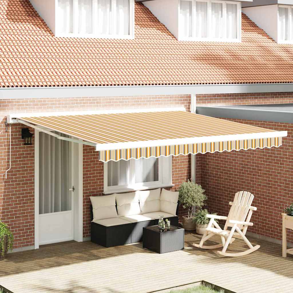 Markise Einziehbar Blau und Weiß 4x3 m Stoff und Aluminium