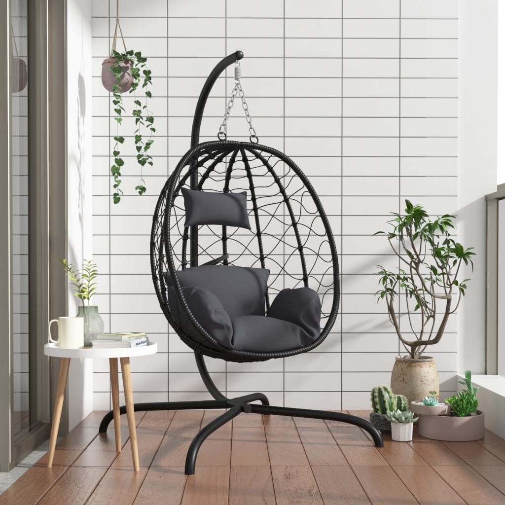 Hängesessel mit Kissen Taupe Poly Rattan & Stahl