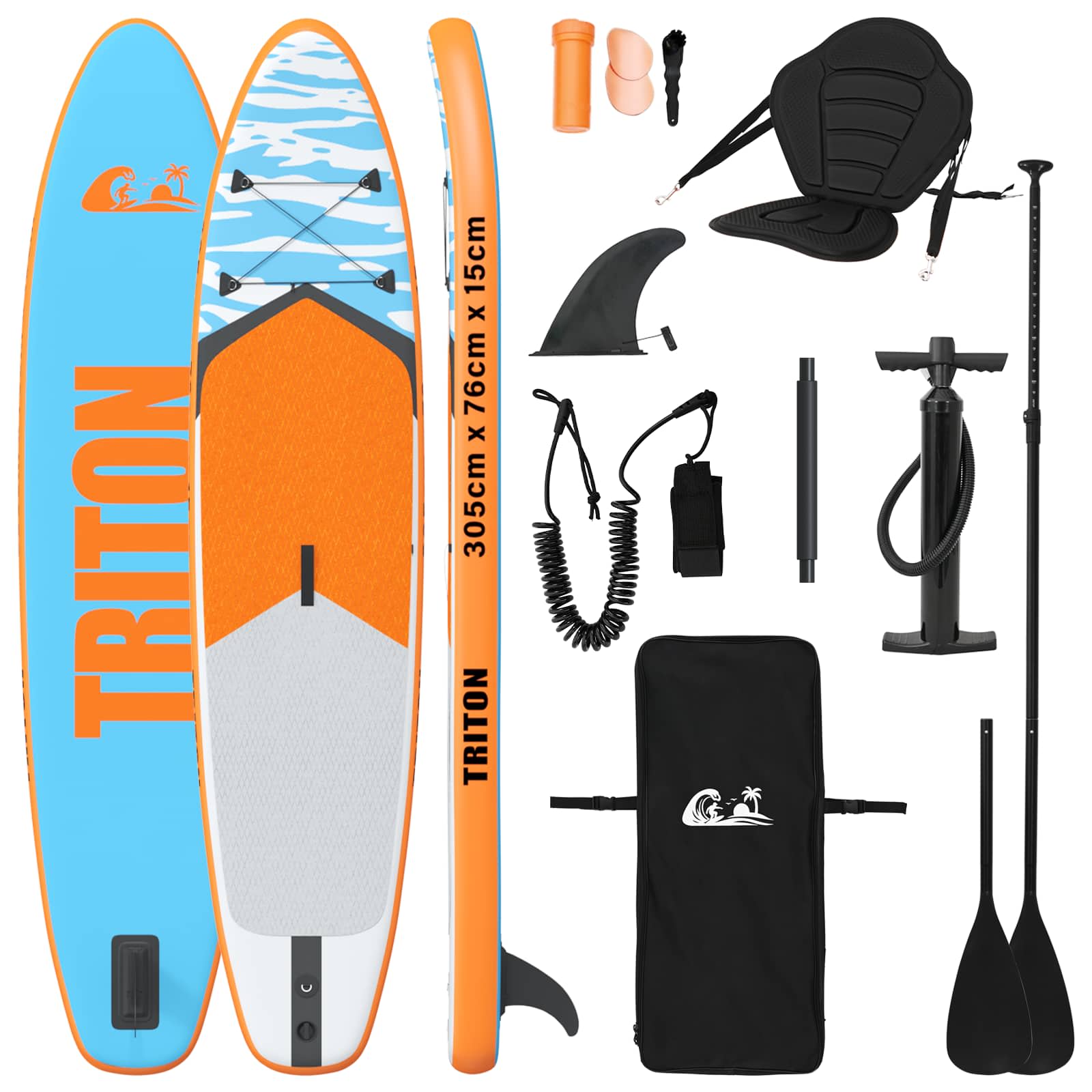 SUP Board mit Sitz 2-in-1 POSEIDON 305 x 76 x 15 cm Grün für
