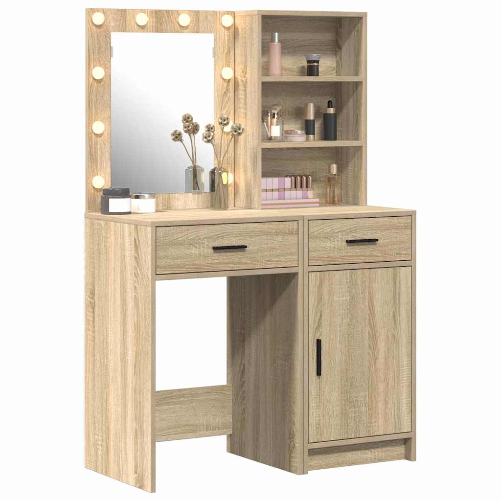 Schminktischset mit LED mit Schubladen 2 pcs Weiß Holzwerkstoff