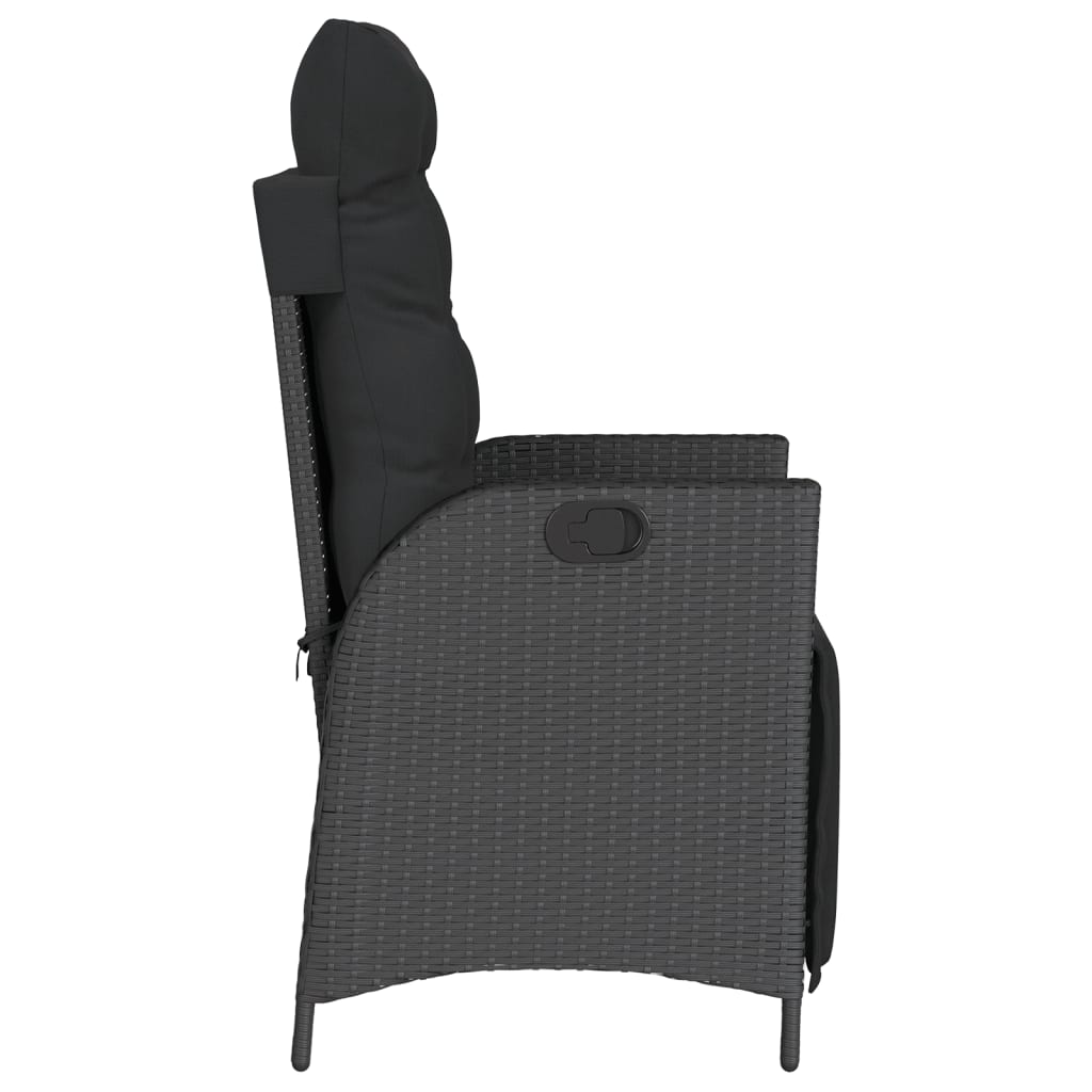 Gartensessel Verstellbar mit Kissen Schwarz Poly Rattan