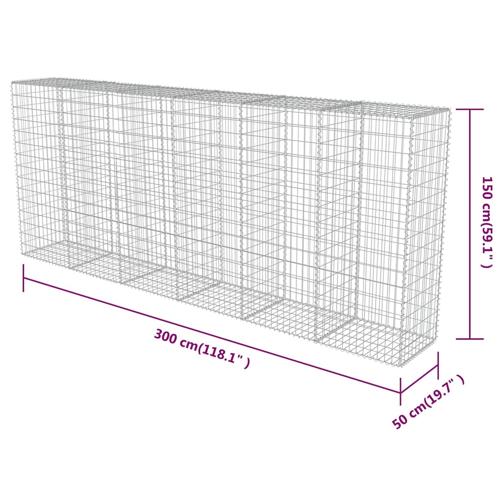 Gabionenwand mit Abdeckung Verzinkter Stahl 20×20×100 cm