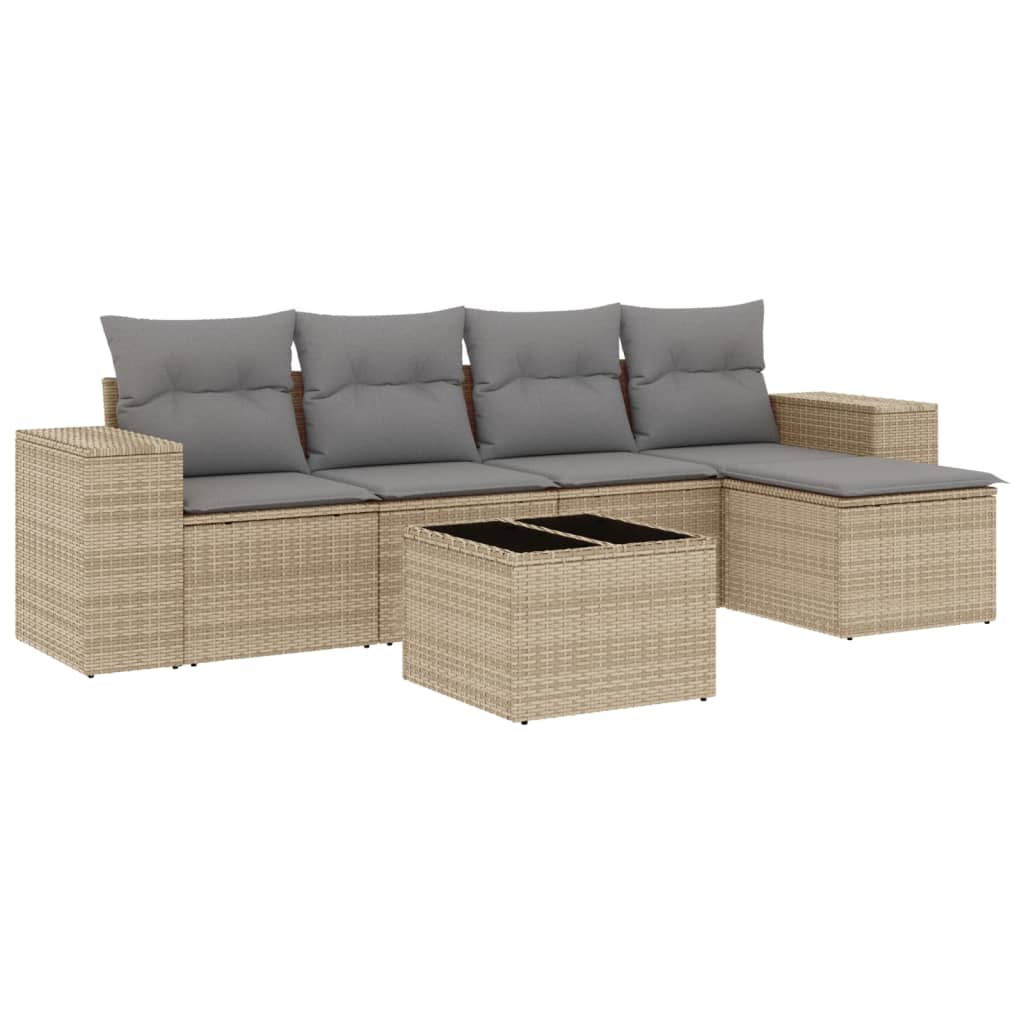 5-tlg. Garten-Sofagarnitur mit Kissen Schwarz Poly Rattan