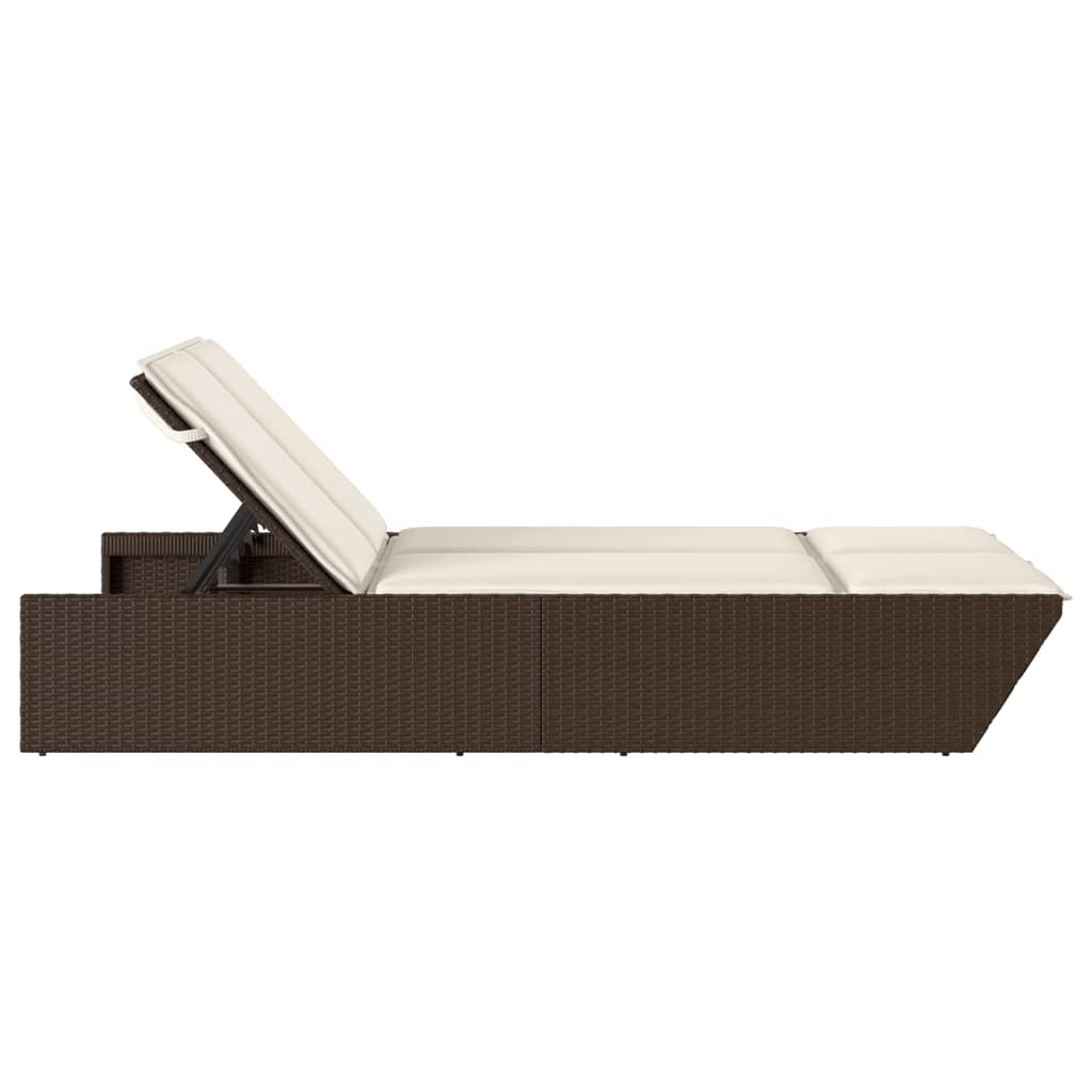 Doppel-Sonnenliege mit Kissen Schwarz Poly Rattan