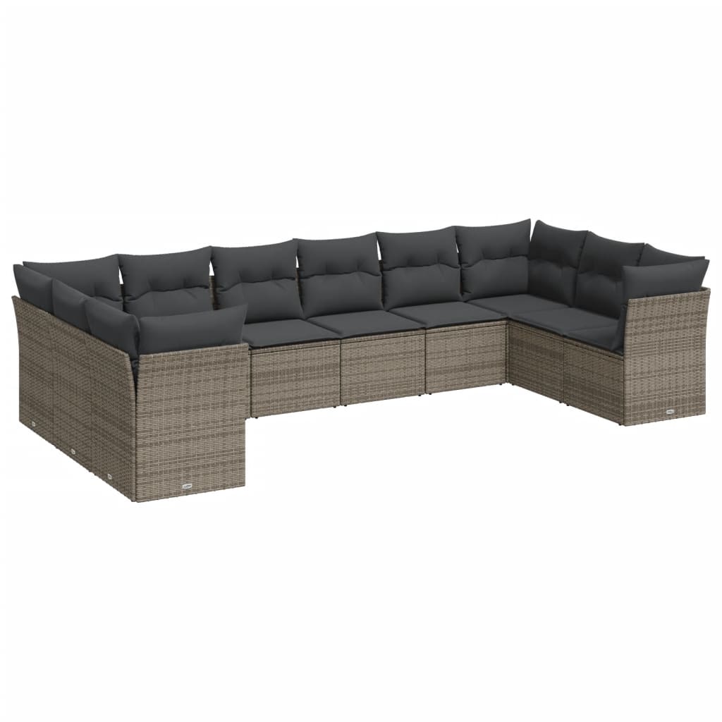 10-tlg. Garten-Sofagarnitur mit Kissen Schwarz Poly Rattan