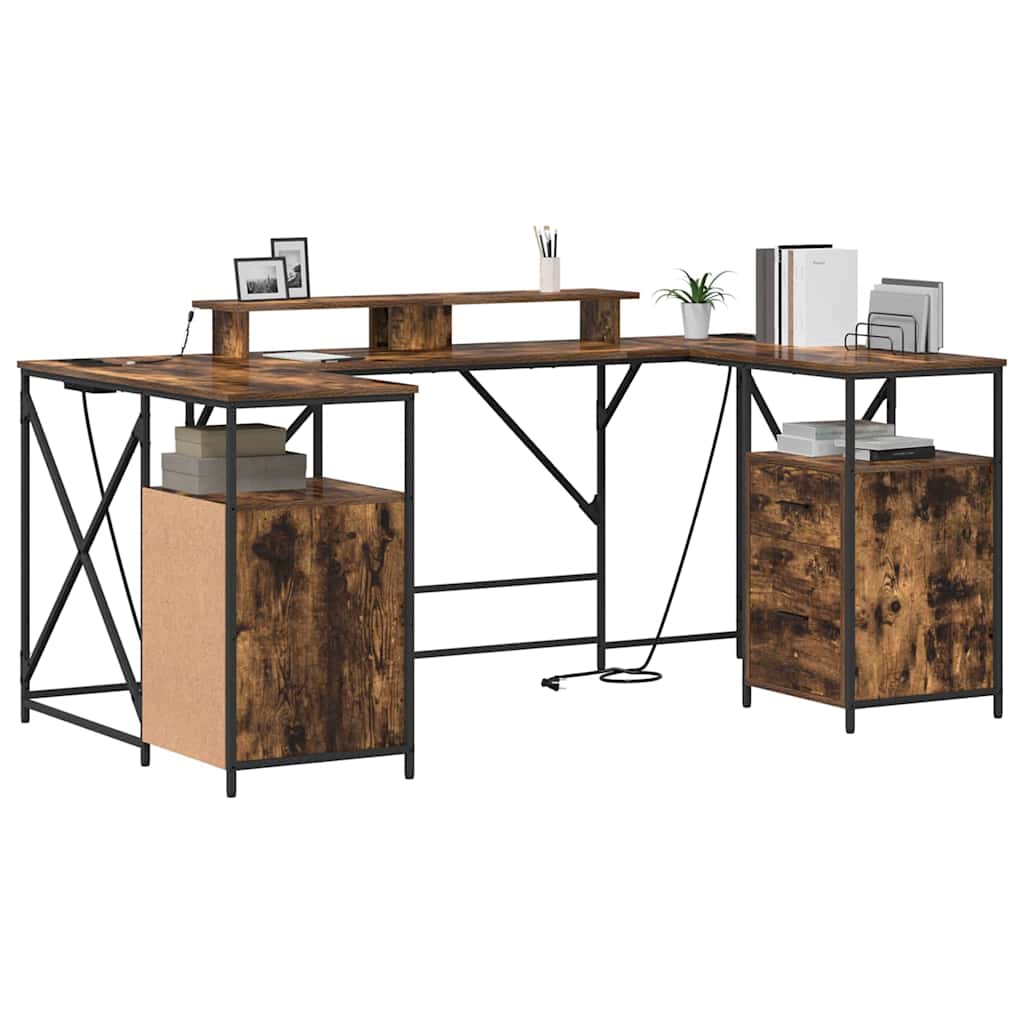Schreibtisch mit Regal Schwarz Eichen-Optik 182 x 101 x 87,5 cm
