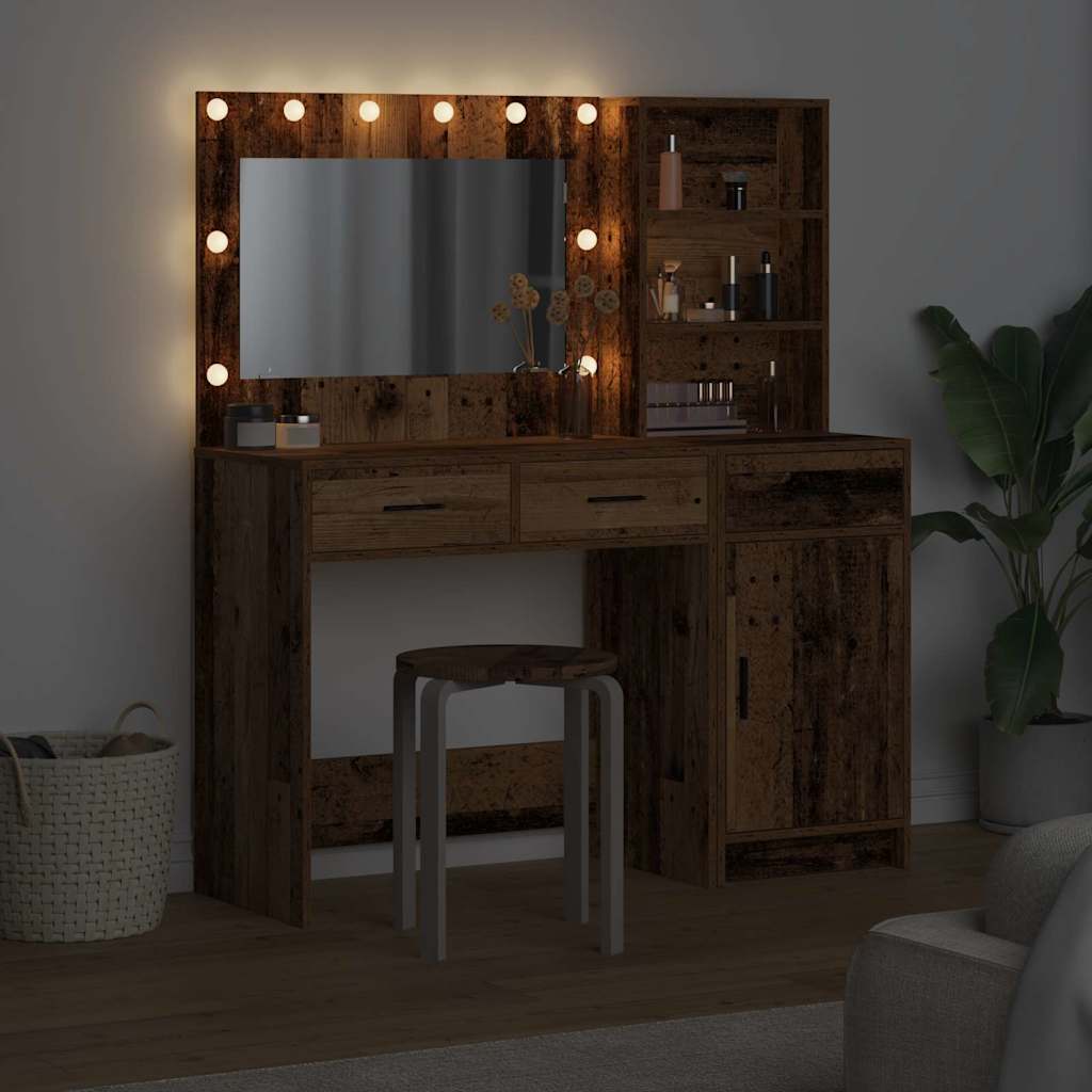 Schminktisch mit Spiegelbeleuchtung 2 pcs Weiß Holzwerkstoff