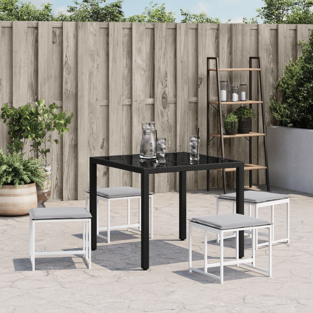 Gartenhocker mit Kissen 4 Stk. Schwarz Stahl und Textilene