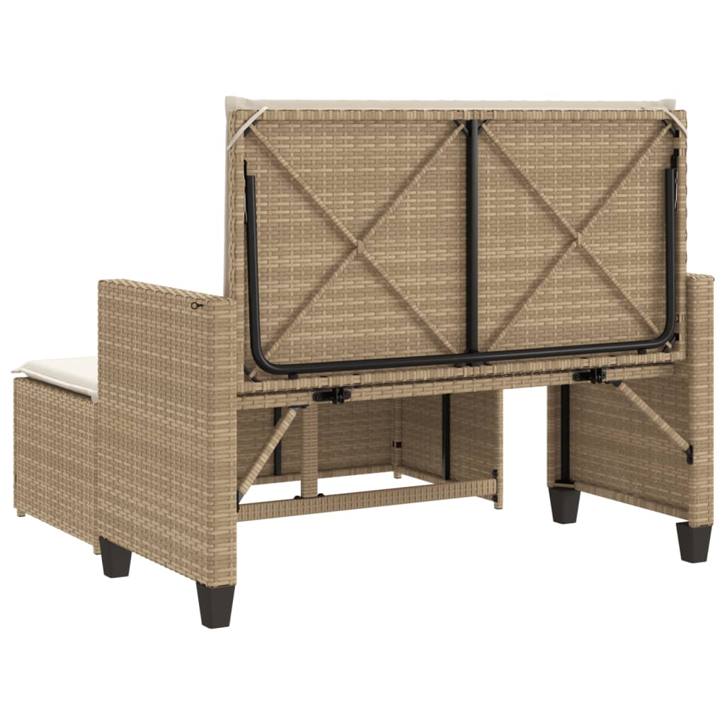 Gartenbank mit Kissen und Hocker Schwarz Poly Rattan