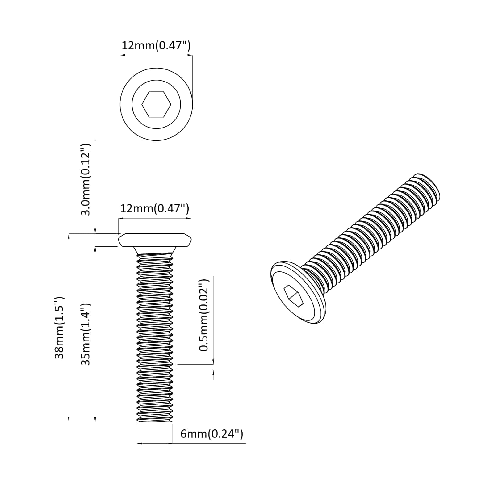 Kopf-Sicherungsschraube 2 pcs Silber M6 x 15 mm Stahl