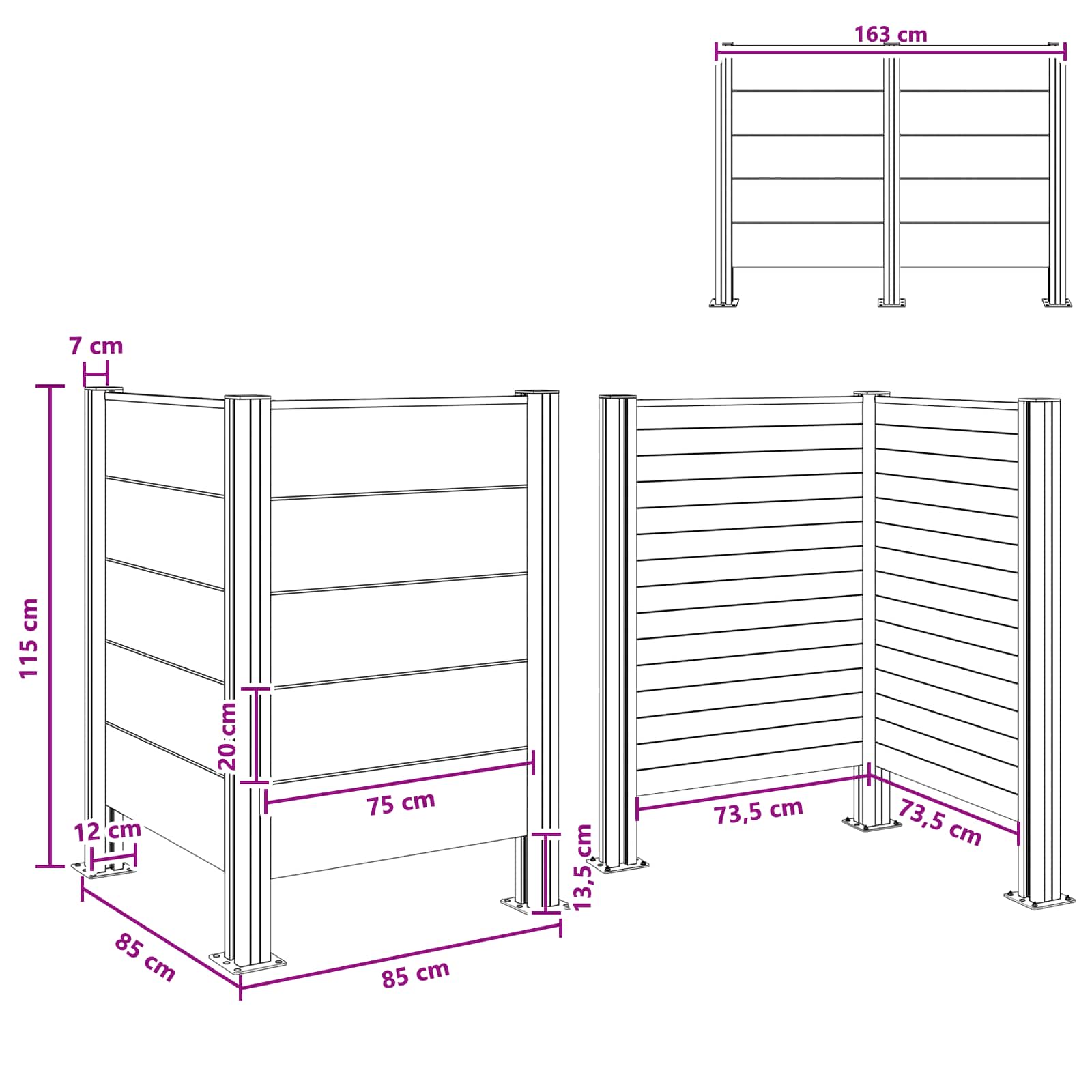 Mülltonnenzaun Braun 161 x 85 x 115 cm Aluminium und WPC