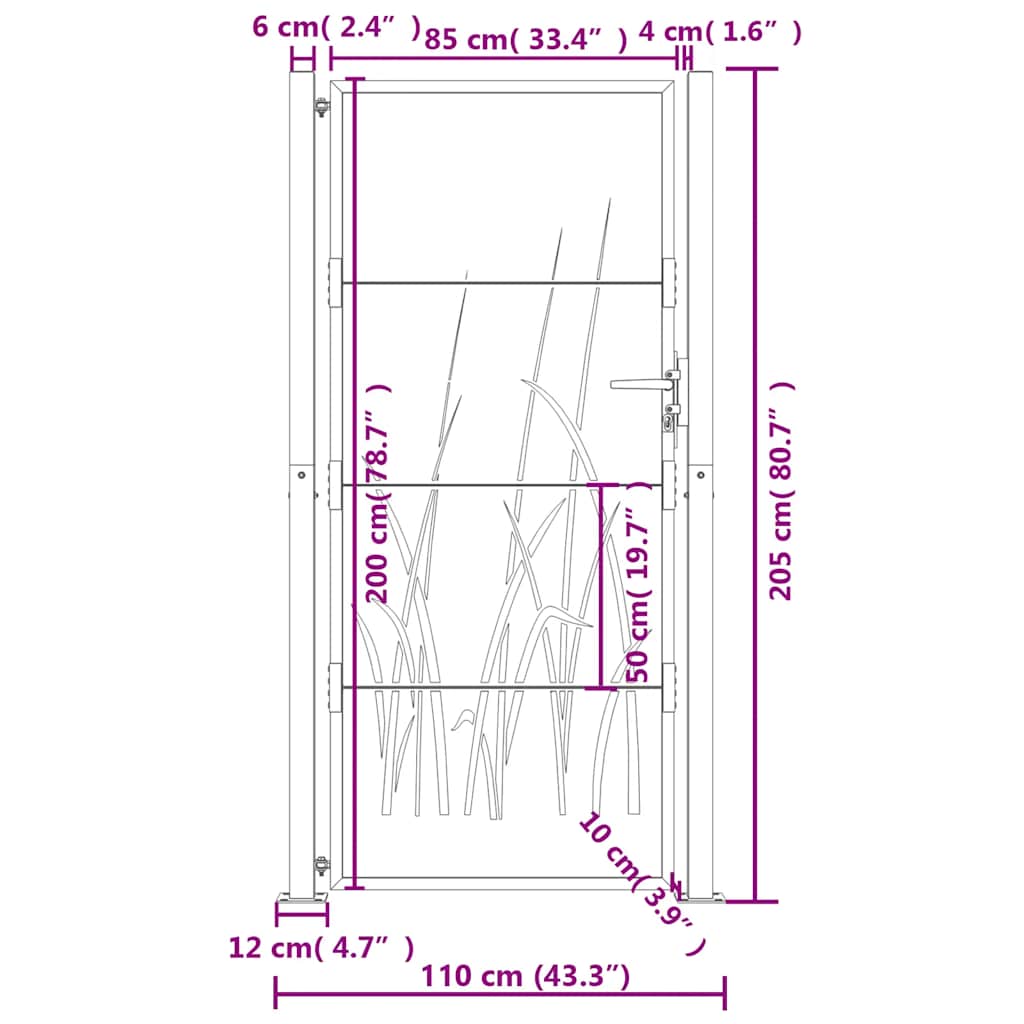 Gartentor Anthrazit 100x75 cm Stahl Gras-Design