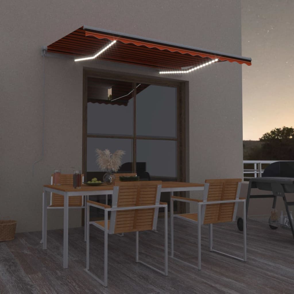 Markise Manuell Einziehbar mit LED 300x250 cm Blau und Weiß