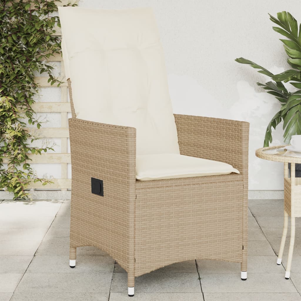Gartensessel Verstellbar mit Kissen Schwarz Poly Rattan