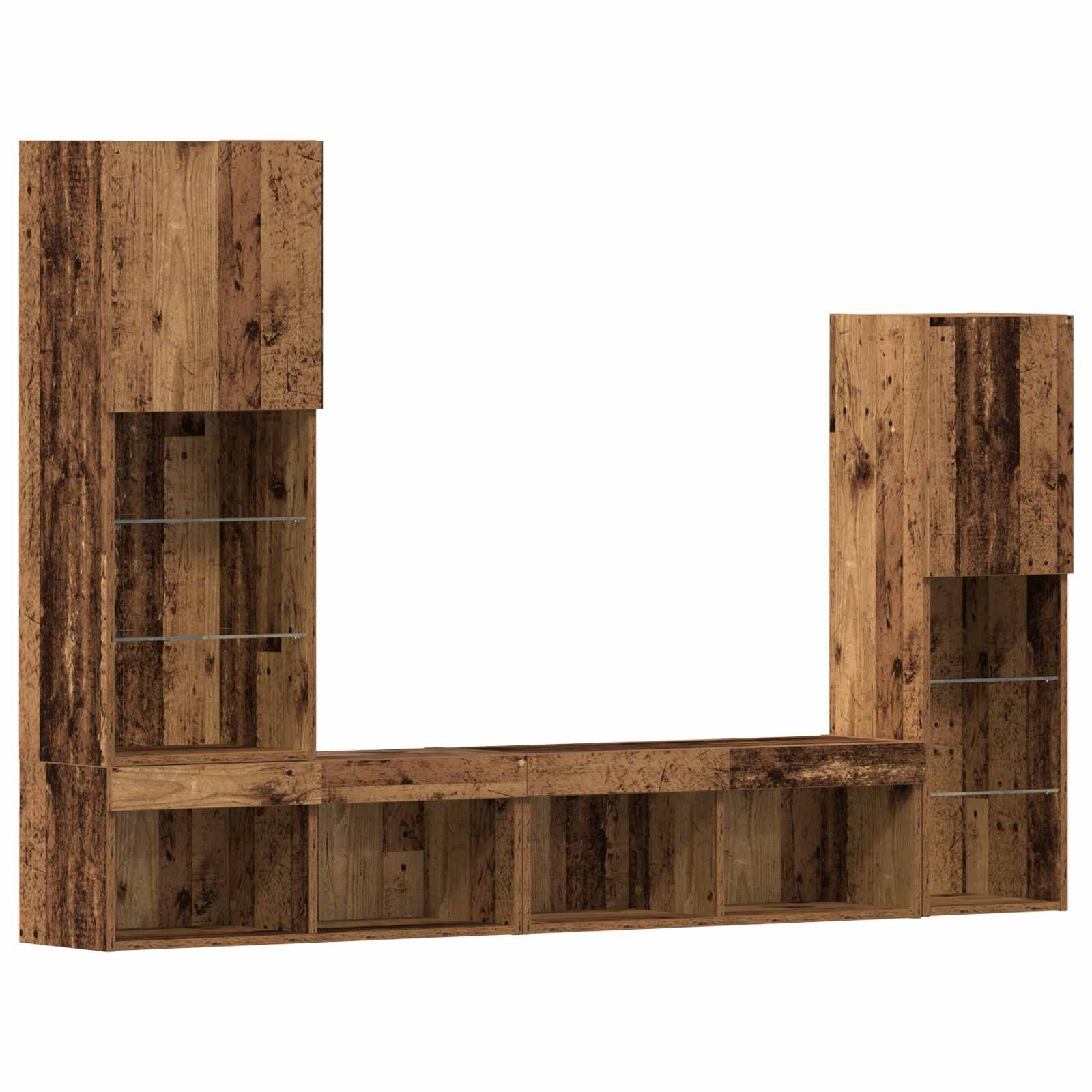 4-tlg. Wohnwand mit LED-Beleuchtung Weiß Holzwerkstoff