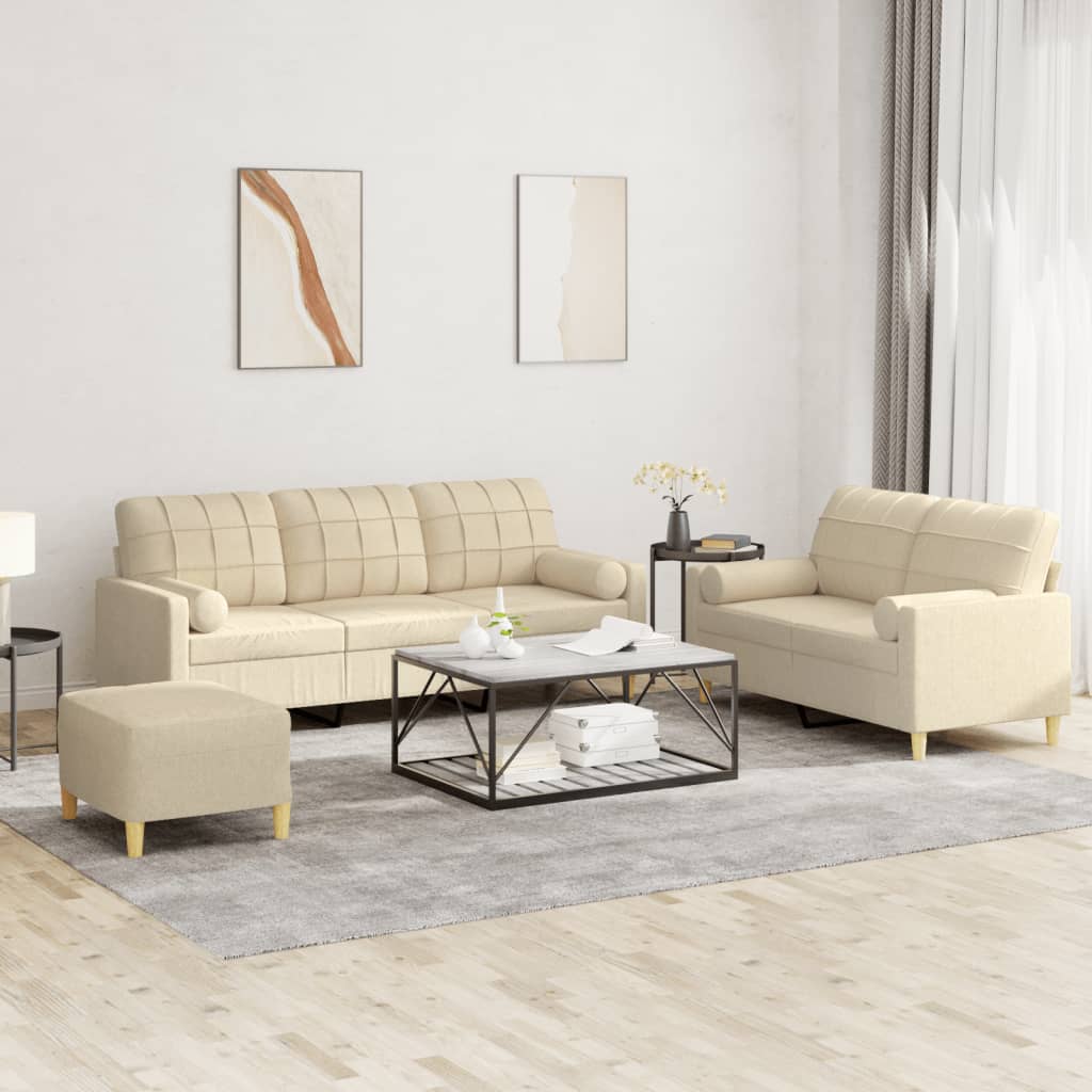 3-tlg. Sofagarnitur mit Kissen Braun Stoff