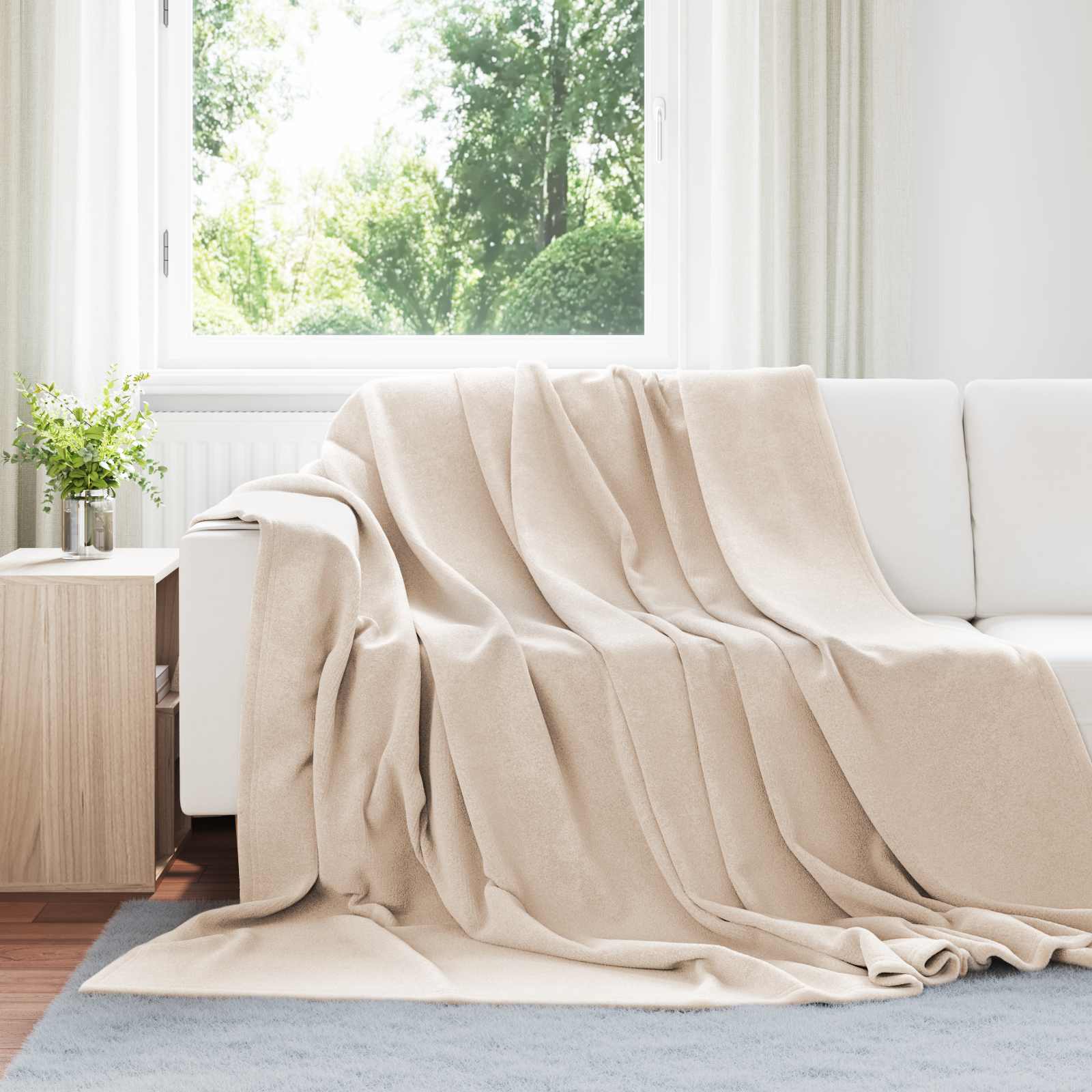 Überwurfdecke Beige 130 x 150 cm Fleece