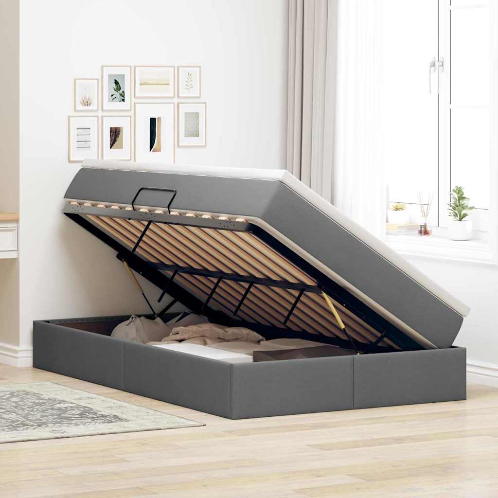 Aufbewahrungsbett mit Matratze Hellgrau 90 x 190 cm Polyester