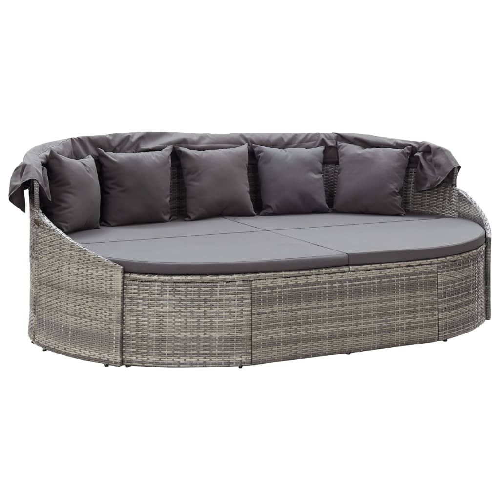 Outdoor-Loungebett mit Dach Poly Rattan Braun