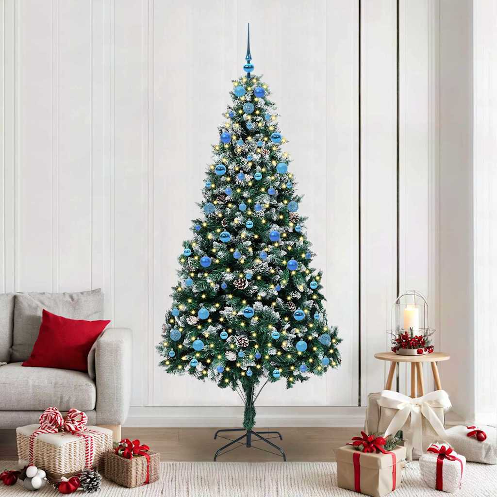 Künstlicher Weihnachtsbaum mit LEDs Kugeln Zapfen 150 cm