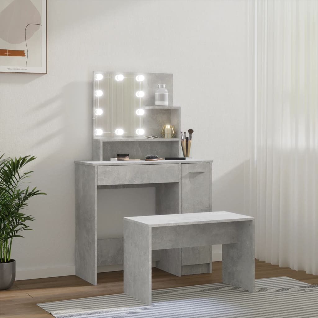 Schminktisch-Set mit LED Weiß Holzwerkstoff