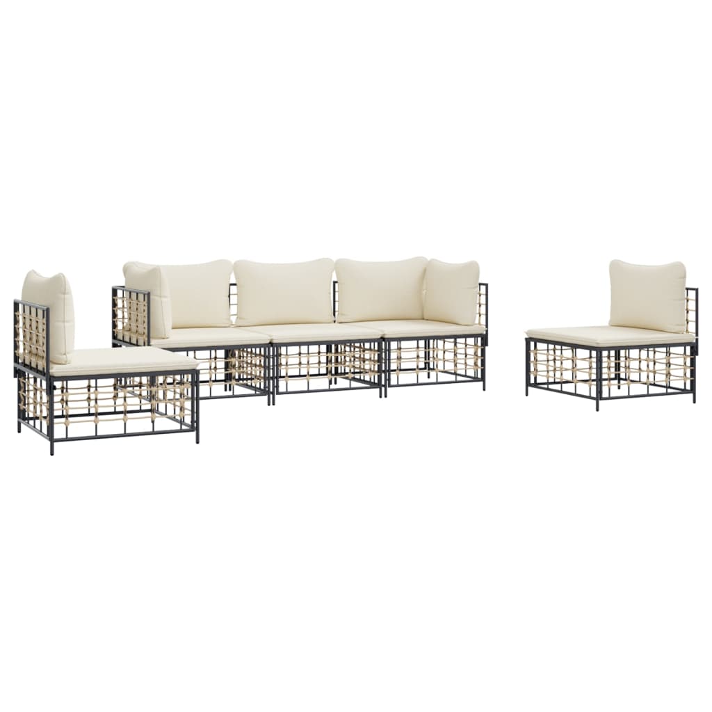 6-tlg. Garten-Lounge-Set mit Kissen Anthrazit Poly Rattan