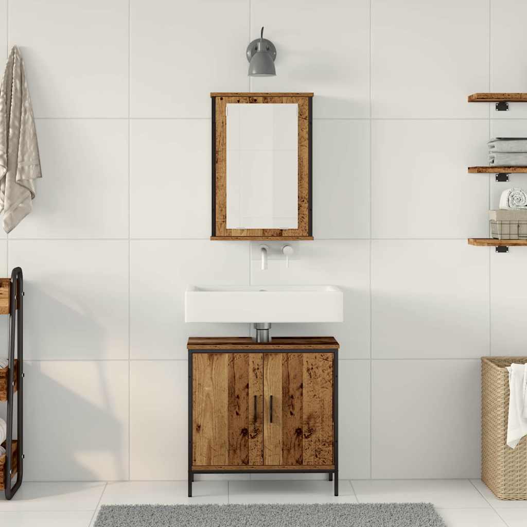 2-tlg. Badmöbel-Set Räuchereiche Holzwerkstoff