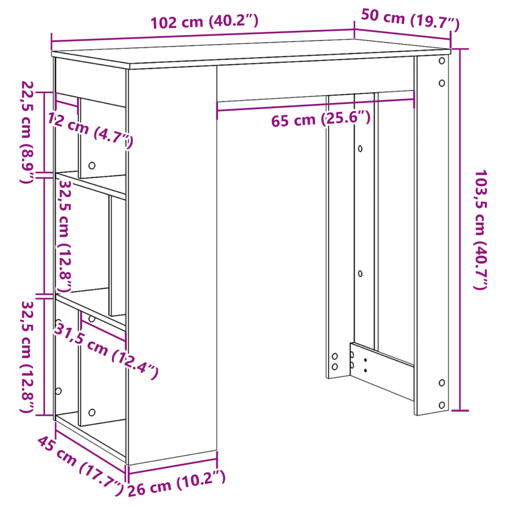 Bartisch Schwarz Eichen-Optik 102 x 50 x 103,5 cm Holzwerkstoff